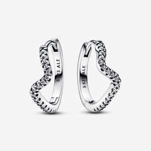 Pandora Sparkling Wave Hoop Earrings Argento | 60JLPZFED