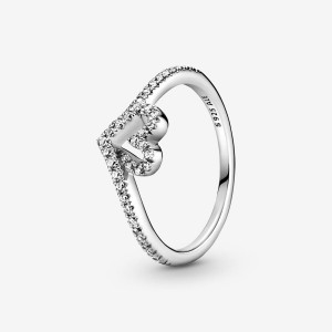 Pandora Sparkling Wishbone Heart Ring Argento | 02TBHKCWS