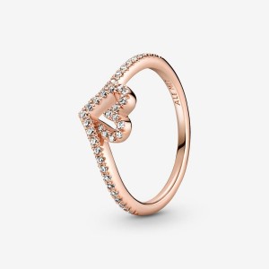 Pandora Sparkling Wishbone Heart Ring Rosa Oro | 73HTKULQI