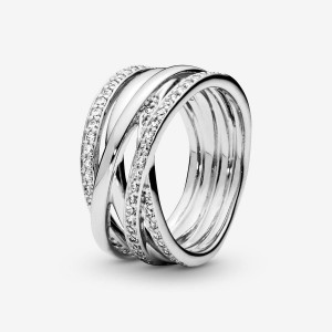 Pandora Sparkling & Polished Lines Ring Argento | 80KWNTSCG