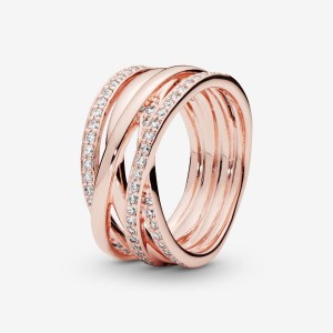 Pandora Sparkling & Polished Lines Ring Rosa Oro | 15MNXDLCE