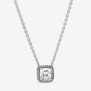 Pandora Square Sparkle Halo Necklace Argento | 51RFHUQWJ