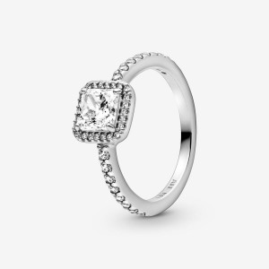 Pandora Square Sparkle Halo Ring Argento | 32KLJHWEY