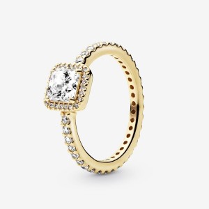 Pandora Square Sparkle Halo Ring Oro | 38CTJNGYH