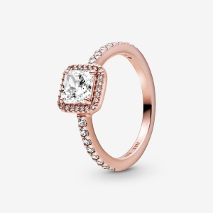 Pandora Square Sparkle Halo Ring Rosa Oro | 89BKNRUSO
