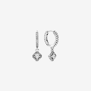 Pandora Square Sparkle Hoop Earrings Argento | 75QEWVTLP