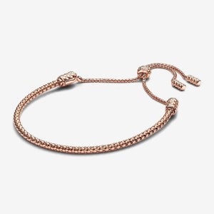 Pandora Studded Chain Slider Bracelet Rosa Oro | 34DTKRNMS