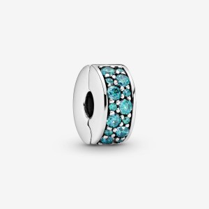 Pandora Teal Pave Clip Charm Argento | 80GSVKHAW