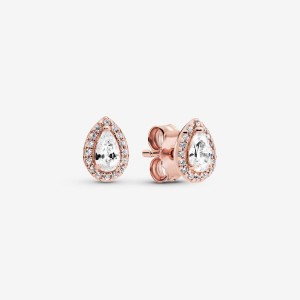 Pandora Teardrop Halo Stud Earrings Rosa Oro | 19KNHXJPG