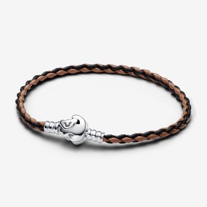 Pandora The Lion King Clasp Moments Braided Leather Bracelet Argento | 29YOUTXIW