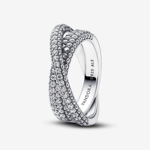 Pandora Timeless Pave Crossover Dual Band Ring Argento | 61GCWZPDF