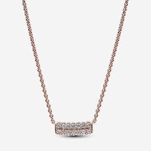 Pandora Timeless Pave Double-row Bar Collier Necklace Rosa Oro | 53ZYUKHJD