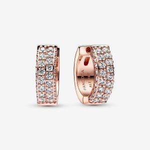Pandora Timeless Pave Double-row Hoop Earrings Rosa Oro | 63OLAREDV
