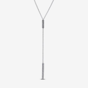 Pandora Timeless Pave Prism Drop Necklace Argento | 37FNZQMYX