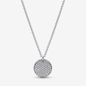 Pandora Timeless Pave Round Pendant Necklace Argento | 21NFKMHIR