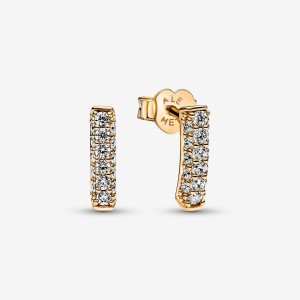 Pandora Timeless Pave Single-row Bar Stud Earrings Oro | 56ZXKUWIJ