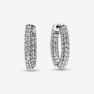 Pandora Timeless Pave Single-row Hoop Earrings Argento | 73NOCYMSQ