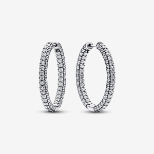 Pandora Timeless Pave Single-row Hoop Earrings Argento | 97LJXZOBV
