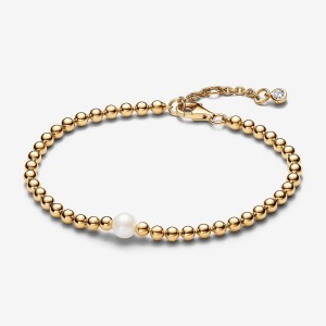 Pandora Treated Freshwater Cultured Pearl & Beads Bracelet Oro | 68NTZUFXJ