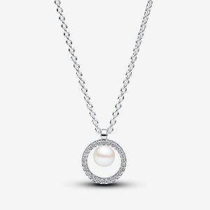 Pandora Treated Freshwater Cultured Pearl & Pave Collier Necklace Argento | 82SHJORIM