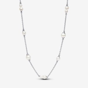 Pandora Treated Freshwater Cultured Pearl Station Chain Necklace Argento | 48SPQHBCZ
