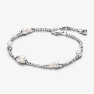 Pandora Treated Freshwater Cultured Pearl Station Chain Bracelet Argento | 54KAULYPZ
