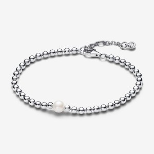Pandora Treated Freshwater Cultured Pearl & Beads Bracelet Argento | 16POVFLXA