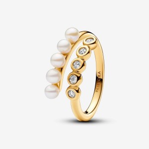 Pandora Treated Freshwater Cultured Pearls & Stones Open Ring Oro | 95JUZPBQW