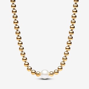 Pandora Treated Freshwater Cultured Pearl & Beads Collier Necklace Oro | 75FMNGYSL