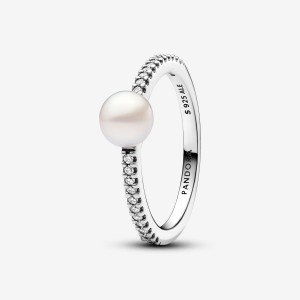 Pandora Treated Freshwater Cultured Pearl & Pave Ring Argento | 85BAXSWNH