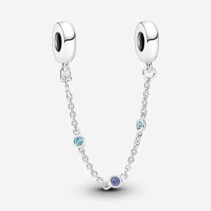 Pandora Triple Blue Stone Safety Chain Argento | 21BHKGSMN