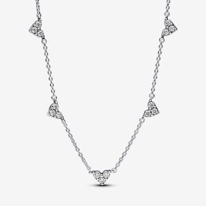 Pandora Triple Stone Heart Station Chain Necklace Argento | 47XHRCSNL