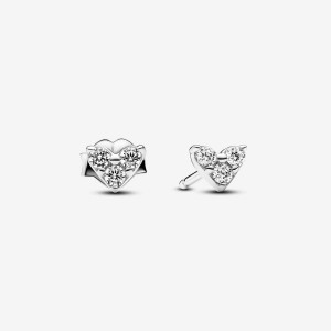 Pandora Triple Stone Heart Stud Earrings Argento | 09LHKMPJN