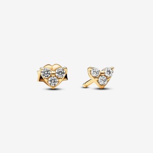 Pandora Triple Stone Heart Stud Earrings Oro | 51KALIGEV