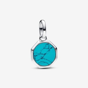 Pandora Turquoise-colored Engravable Mini Medallion Charm Argento | 06BYFWKNT