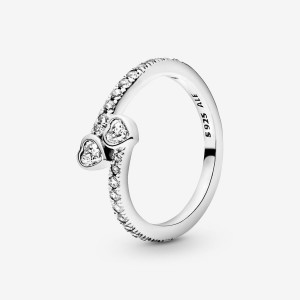 Pandora Two Sparkling Hearts Ring Argento | 06ALSIHQO