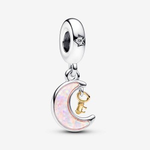 Pandora Two-tone Key & Moon Dangle Charm Colorate | 50LYICSVD