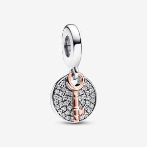 Pandora Two-tone Key to Happiness Double Dangle Charm Colorate | 95XHRGKME