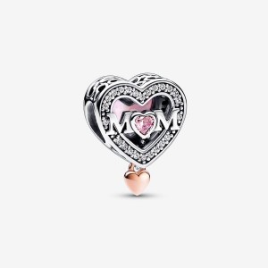 Pandora Two-tone Openwork Mom & Heart Charm Colorate | 65QSZVFHY