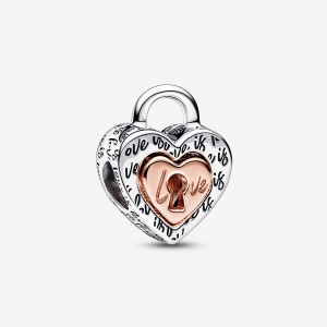 Pandora Two-tone Padlock Splittable Heart Charm Colorate | 03GWZCKAQ