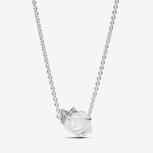 Pandora White Rose in Bloom Collier Necklace Argento | 84PDCMHQN