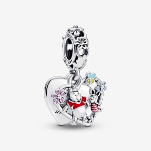Pandora Winnie the Pooh & Piglet Double Dangle Charm Argento | 13FKZXPVW